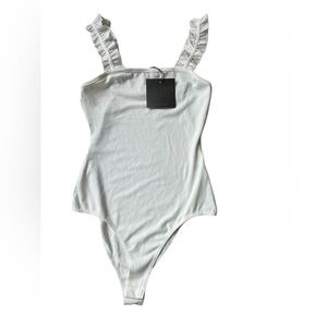Le Lis White Ruffle Strap Bodysuit